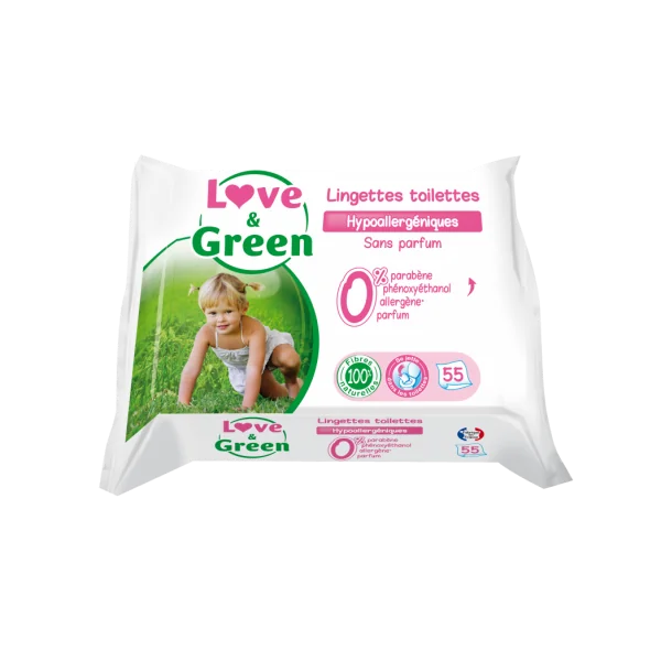 Love & Green Lingettes Hypoallergéniques Toilettes 55 pièces