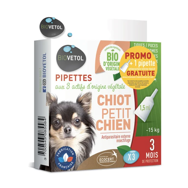 BIOVETOL pipettes antiparasitaires chiot petit chien 3 pipettes