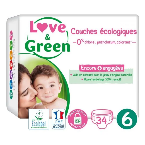 Love And Green Couches Hypoallergéniques Taille 2 3 à 6Kg Paquet