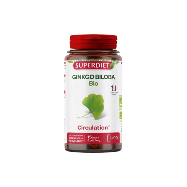 Superdiet ginkgo biloba bio pour la circulation 90 gélules