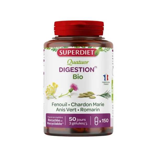 Superdiet Quatuor Bien-être Digestif bio 150 Gélules