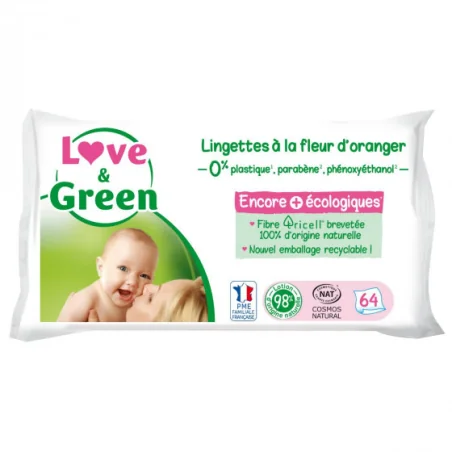 Love & Green Lingettes à la Fleur d'Oranger 64 Pièces