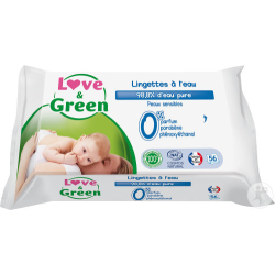 Love & Green Lingettes à l'Eau 56 Pièces