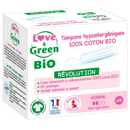 Love & Green Tampons Hypoallergéniques Taille Normal - 16 Pièces