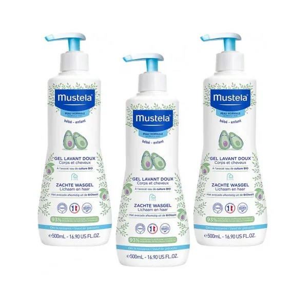 LOT DE 3X Mustela Gel Lavant Doux Corps et Cheveux 500ML