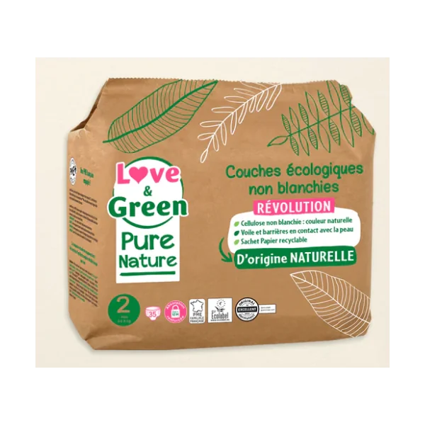 Love & Green Pur Nature Couche Ecologiques Taille 2 - 32 Pièces