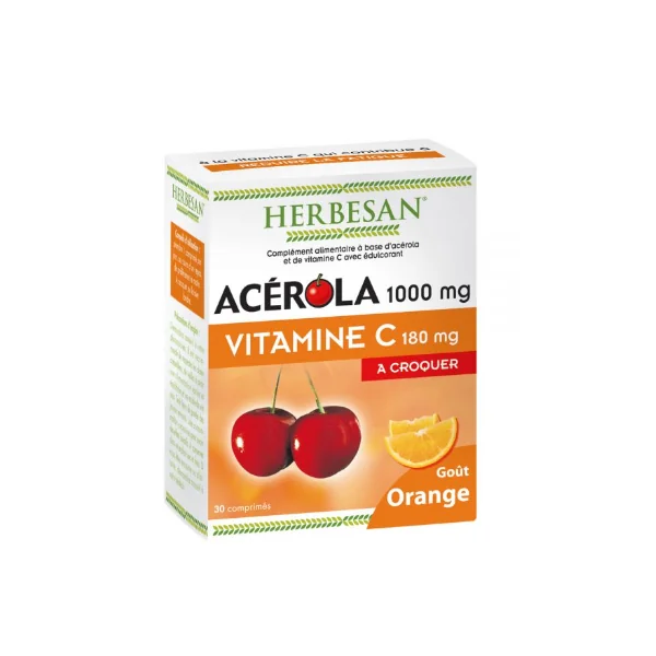 Herbesan Acérola Vitamine C – Goût Orange 30 comprimés