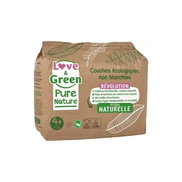 Love & Green Pure Nature Taille 4+ Maxi (9 à 20 kg) 35 Couches