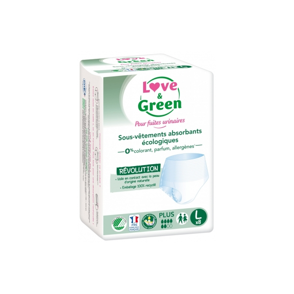 Love & Green pour Fuites Urinaires Sous-Vêtements Absorbants 8 Protections Taille: L