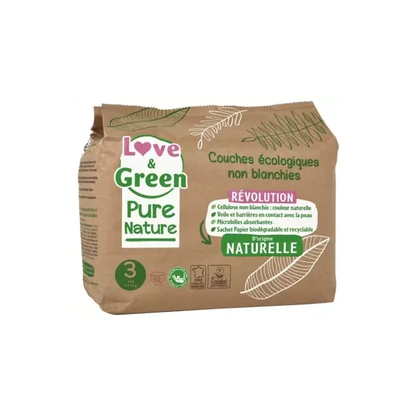 Love & Green Pure Nature Taille 3 Midi (4 à 9 kg) 42 Couches