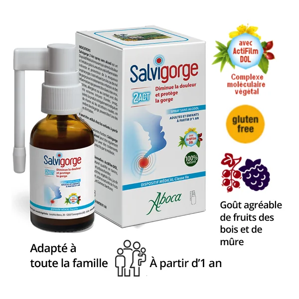 Aboca Salvigorge 2ACT Spray sans alcool (adultes et enfants à partir d'un an) - 30 ML