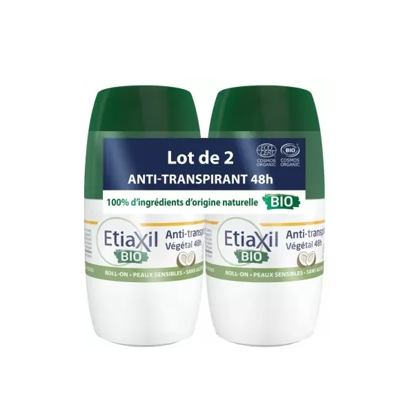 Etiaxil Déodorant Anti-Transpirant Végétal 48h Roll-On Bio Lot de 2 x 50 ml