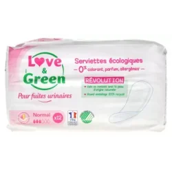 Love & Green Serviettes Écologiques Normales Pour Fuites Urinaires 12 Serviettes