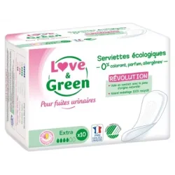 Love & Green Serviettes Hypoallergéniques Extra Pour Fuites Urinaires 10 Serviettes