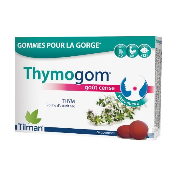 Tilman Thymogom Gommes Pour La Gorge Extrait Sec Thym Goût Cerise 24 gommes